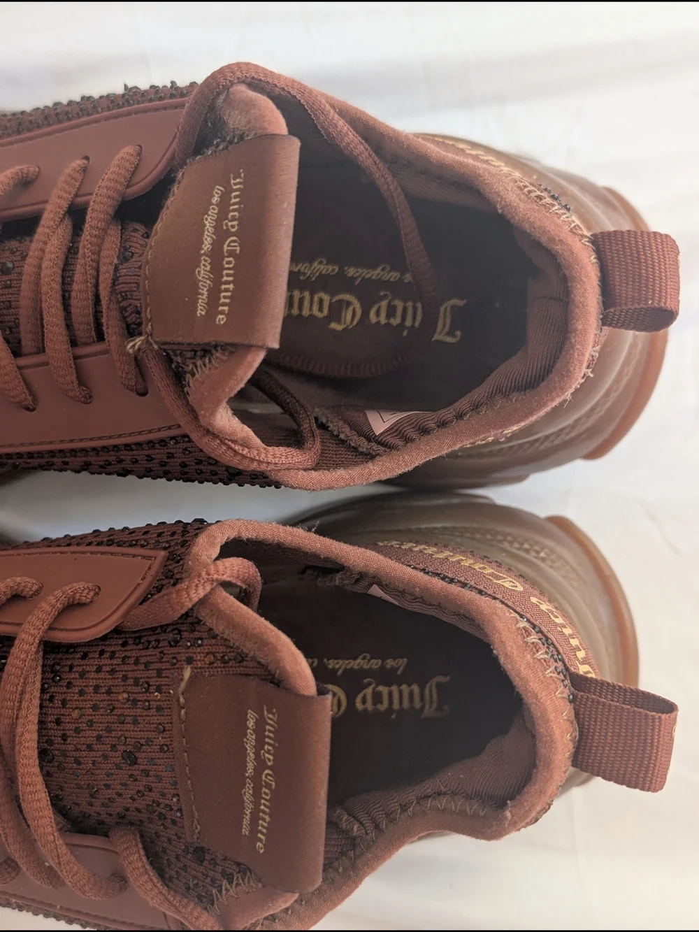 Juicy Couture Brown Rhinestone Adana Lace Up Chunky Knit Sneaker Size 9